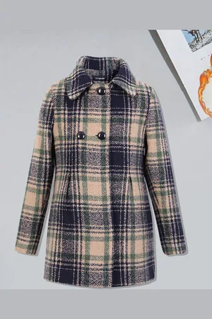 Chimprala Girls Checked Woollen Trench Coat