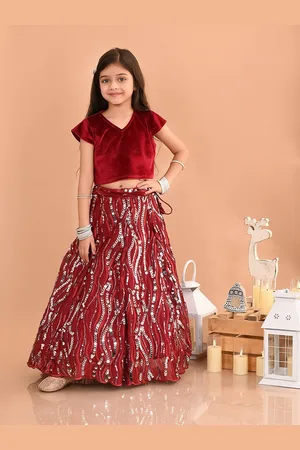 LilPicks Girls Embellished Sequinned Velvet Ready to Wear Lehenga Choli
