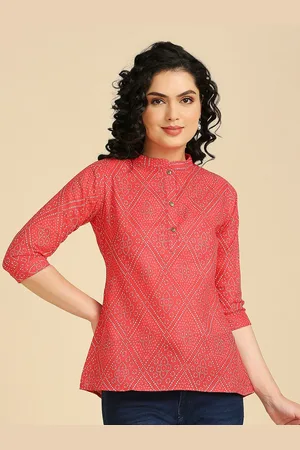 GUFRINA Ethnic Motifs Printed Mandarin Collar Cotton Shirt Style Top