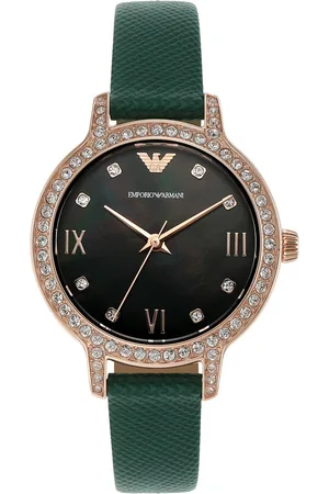 Emporio Armani Women Embellished Dial Leather Straps Analogue Watch AR11577