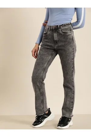 HERE&NOW Women Mid-Rise Straight Fit Heavy Fade Stretchable Jeans