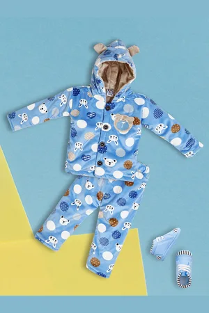 V-Mart Infants Printed Hooded Velvet Sweater With Trouser