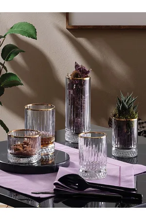 Pasabahce Elysia 2 Pcs Transparent & Golden Water Glasses - 365 ML Each