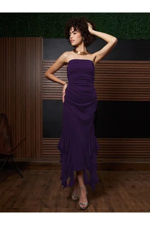 ATHENA Purple Ruffled Strapless Asymmetric Hem Maxi Dress