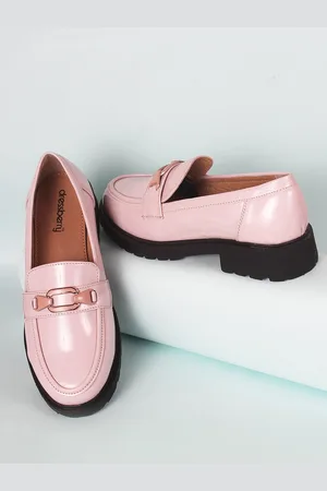 DressBerry Women Pink Comfort Insole Heeled Horsebit Loafers