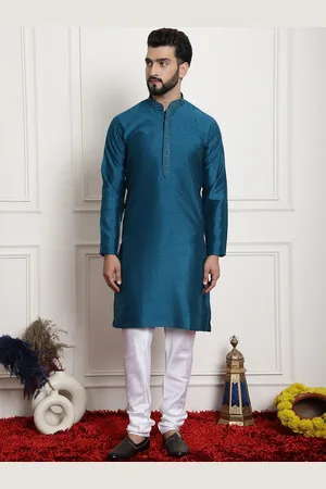 Armaan Ethnic Mandarin Collar Long Sleeve Pure Silk Kurta With Churidar