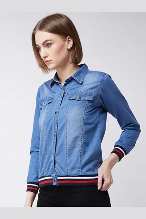 DressBerry Blue Spread Collar Denim Jacket