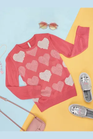Pantaloons Girls Coral & Pink Printed Pullover