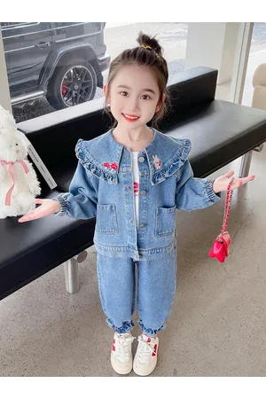 Stylecast Infant Girls Blue Pure Cotton Denim Top with Trousers