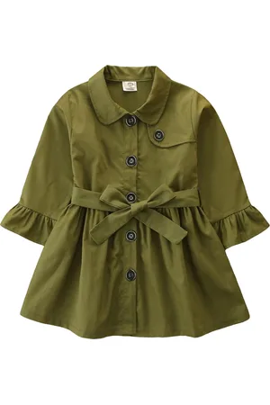 Stylecast Girls Green Spread Collar Regular Fit Cotton Trench Coat