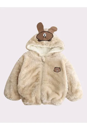 Stylecast Boys Beige Self Design Hooded Faux Fur Trim Cotton Tailored Jacket