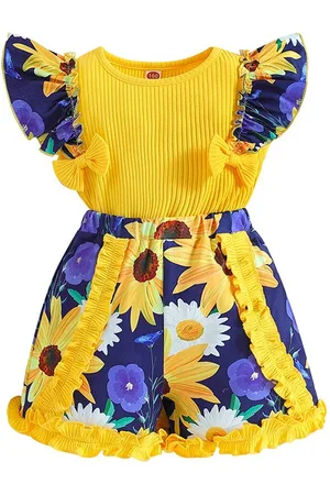 Stylecast Girls Yellow Colourblocked Round Neck Top With Short