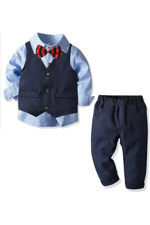 Stylecast Boys Blue Striped Set Of 3 Suit Set