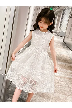 Stylecast Girls White Self Designed Fit & Flare Midi Dress