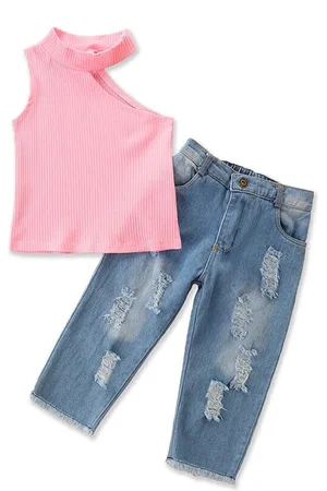 Stylecast Girls Pink & Blue One Shoulder Top with Trousers