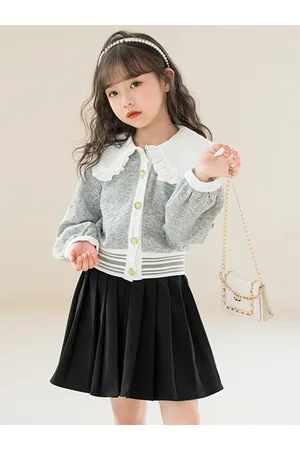 Stylecast Girls Grey Colourblocked Cotton Top with Skirt