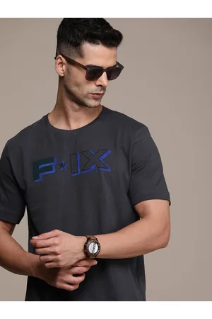 FORCE IX Men Brand Logo Printed Pure Cotton T-shirt