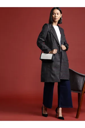 all about you Checked Single-Breasted Longline Overcoat