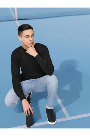 HARVARD Men Black Ribbed Pullover