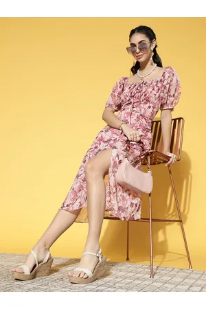 ATHENA Women Pretty Pink Floral Volume Play Dress