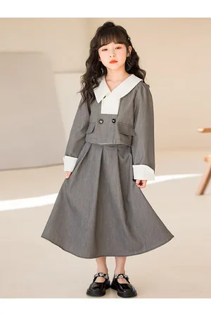 Stylecast Girls Grey Pure Cotton Top with Skirt