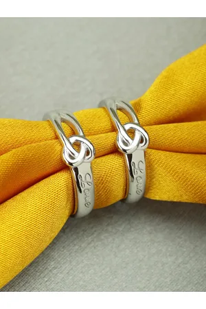 Peora Silver-Toned Rhodium-Plated Couple Ring Set