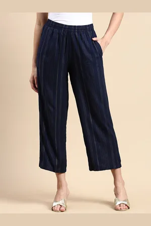 De Moza Women Relaxed Striped Mid-Rise Loose Fit Trousers