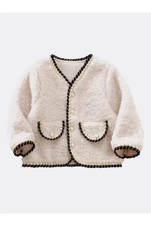 Stylecast Girls Beige Collarless Faux Fur Trim Insulator Cotton Tailored Jacket