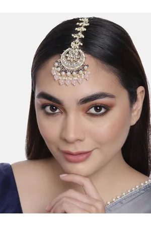LAIDA Gold-Plated Stones & Beads Studded Chand Style Maangtikka
