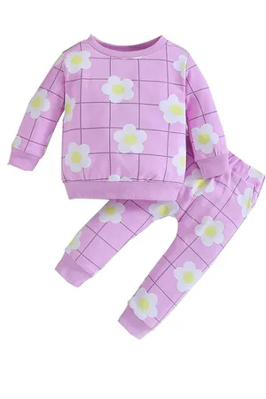 Stylecast Girls Purple Checked Sweatshirt with Pyjamas