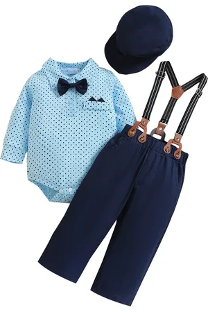 Stylecast Infant Boys Blue Printed Bodysuit With Trousers & Suspenders & Cap