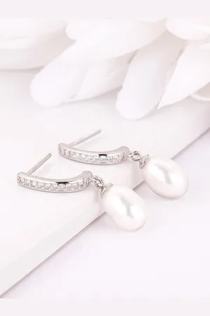 GIVA Rhodium-Plated Drop Earrings