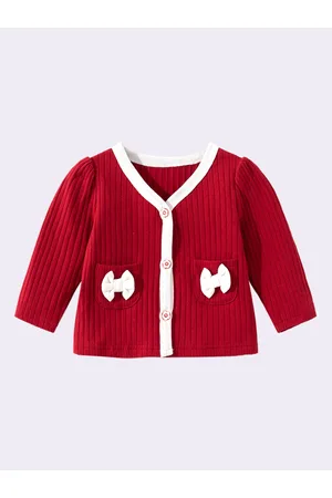 Stylecast Girls Red Striped Shawl Collar Long Sleeves Insulator Cotton Tailored Jacket