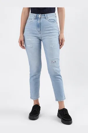 ICONIC Women Slim Straight Fit Mildly Distressed Light Fade Jeans