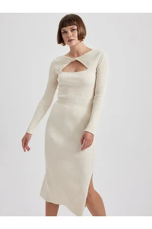 DeFacto Ribbed Boat Neck Twisted Detail Jumper Dress