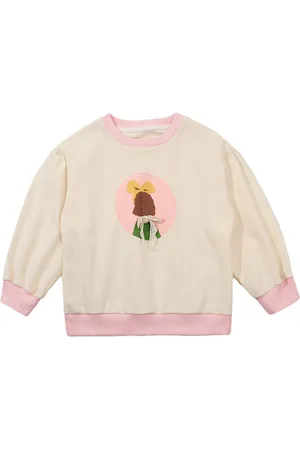Stylecast Girls Beige Printed Cotton Sweatshirt