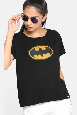 Justice League Women Black Printed Round Neck Batman Pure Cotton T-shirt