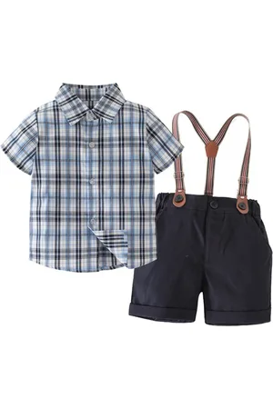 Stylecast Boys Blue Checked Short Sleeves Shirt with Shorts