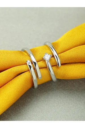 Peora Silver-Toned Platinum-Plated Stone-Studded Couple Ring Set