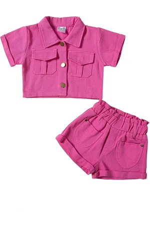 Stylecast Girls Pink Shirt Collar Jacket with Shorts
