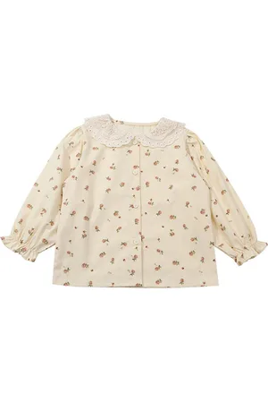 Stylecast Girls Beige Conversational Printed Peter Pan Collar Cotton Casual Shirt