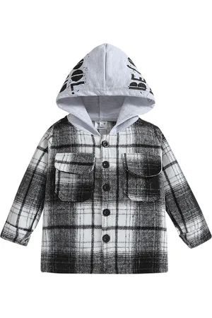 Stylecast Boys Black Checked Windcheater Hooded Outdoor Cotton Tailored Jacket