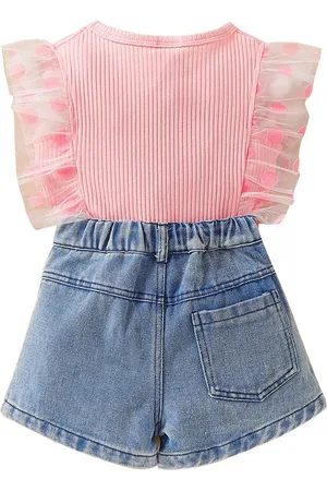 Stylecast Girls Pink Ribbed Top with Denim Shorts