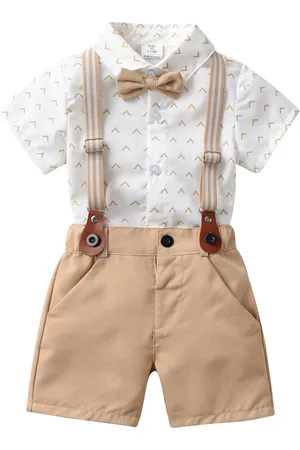 Stylecast Infants Boys White & Beige Printed Shirt with Shorts