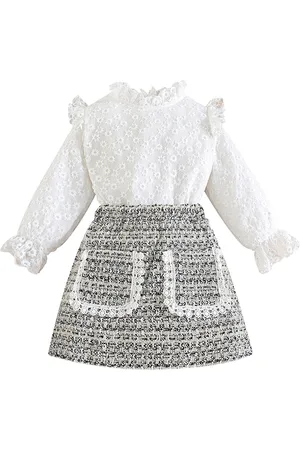 Stylecast Girls Grey Self Design Top with Skirt