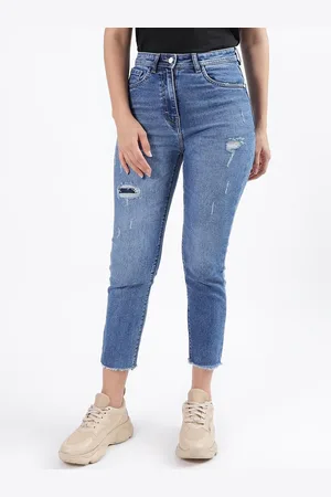 ICONIC Women Straight Fit Low Distress Light Fade Jeans