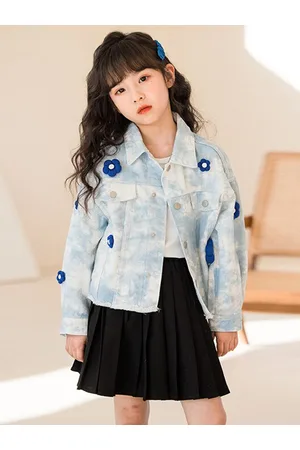 Stylecast Girls Blue & Black Printed Pure Cotton Shirt with Skirt