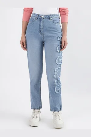 ICONIC Women Mildly Distressed Mom Fit Pure Cotton Jeans