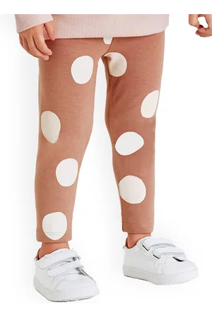 Stylecast Girls Brown Polka Dots Printed Ankle Length Cotton Leggings