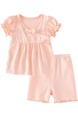 Stylecast Girls Pink Ribbed Pure Cotton Top With Shorts
